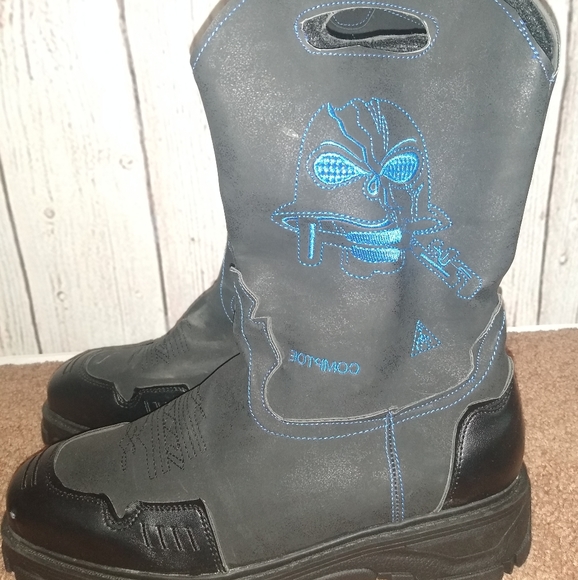 Cody James Decimator Black Pull On Leather Comp Toe Boots (10) - Picture 1 of 6